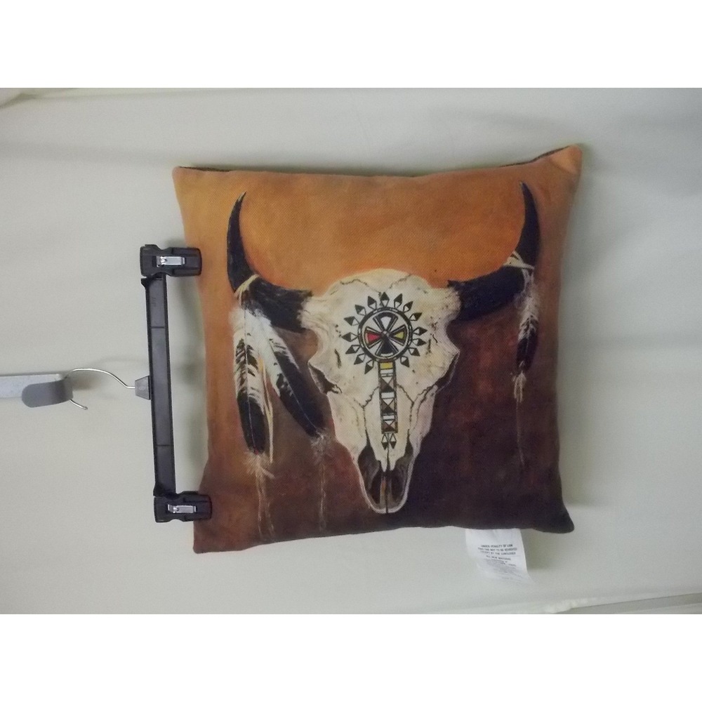 Wild Wings Buffalo Skull Throw Pillow Western Southwestern Decor Brown Orange